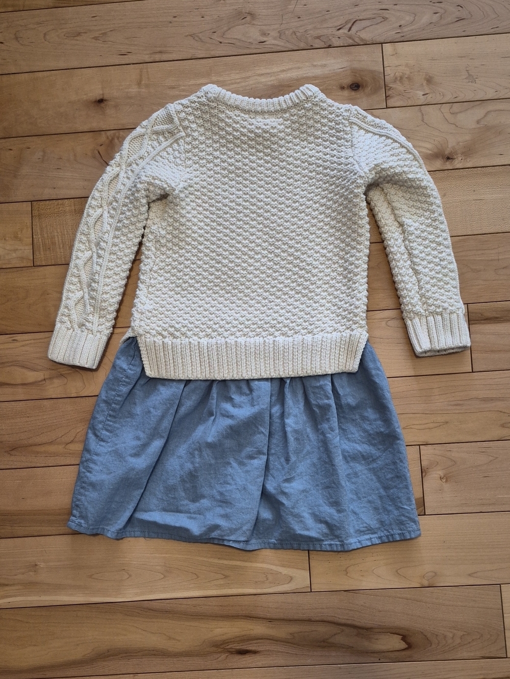 Girls Size 4 Gap Cream Cable Knit Sweater Dress with Blue Skirt - Picture 3 of 3